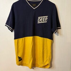10.Deep Navy and Yellow Color Block Tee